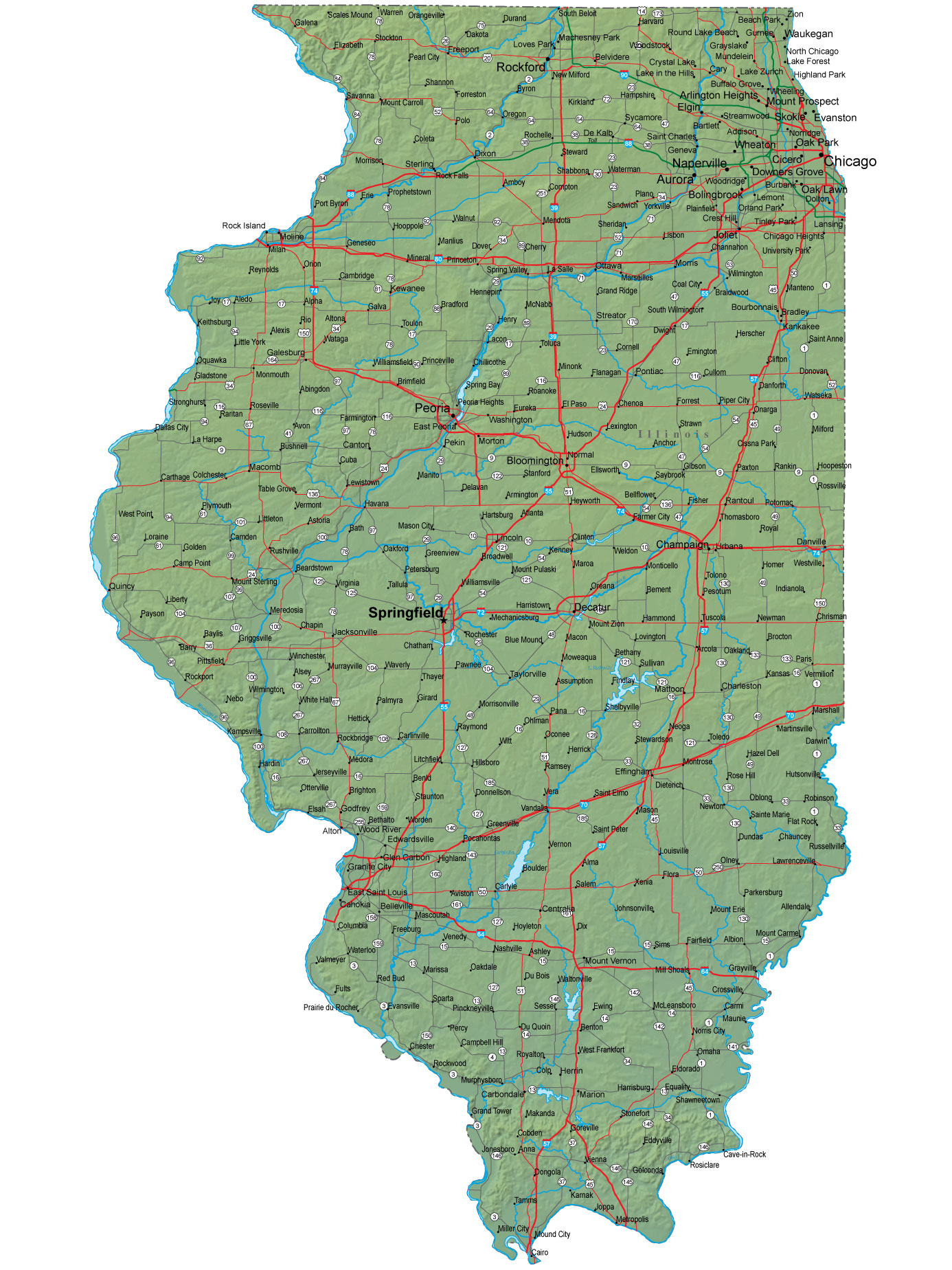 Иллинойс на карте. Штат Иллинойс на карте. Физическая карта штата Иллинойс. Штат Иллинойс города на карте. Illinois на карте.